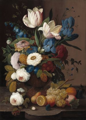 Still Life, Flowers and Fruit by Severin Roesen Oil Painting