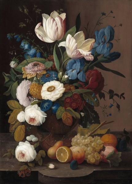 Still Life, Flowers and Fruit  by Severin Roesen - Hand-Painted Oil Painting Reproduction