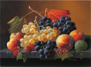 Still Life of Fruit on a Marble Tabletop by Severin Roesen Oil Painting