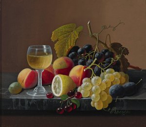 Still Life Of Fruit With Lemon by Severin Roesen Oil Painting