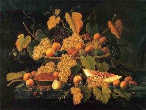 Still Life with Basket of Fruit by Severin Roesen Oil Painting