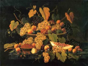 Still Life with Basket of Fruit by Severin Roesen - Oil Painting Reproduction