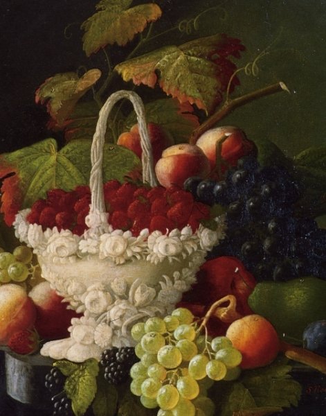 Still Life with Basket of Strawberries by Severin Roesen - Hand-Painted Oil Painting Reproduction