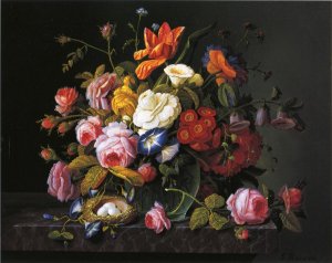 Still Life with Birds Nest Oil painting by Severin Roesen
