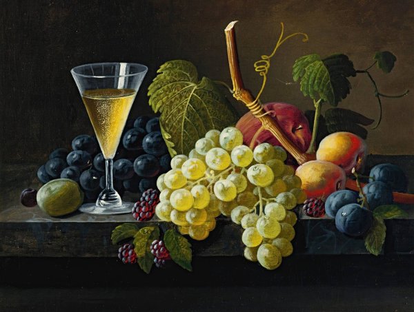 Still Life With Champagne Glass by Severin Roesen - Hand-Painted Oil Painting Reproduction
