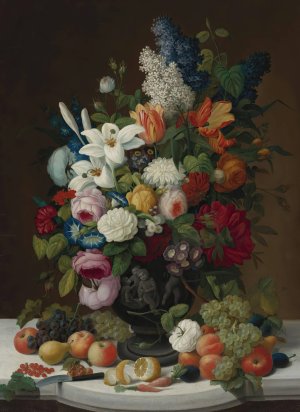 Still Life With Flowers And Fruit by Severin Roesen Oil Painting