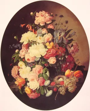 Still Life with Flowers Oval by Severin Roesen Oil Painting