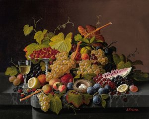 Still Life with Fruit and Bird's Nest by Severin Roesen Oil Painting