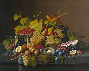 Still Life With Fruit And Bird's Nest by Severin Roesen Oil Painting