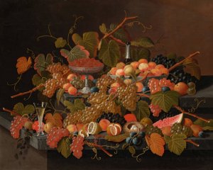 Still Life with Fruit and Champagne by Severin Roesen Oil Painting