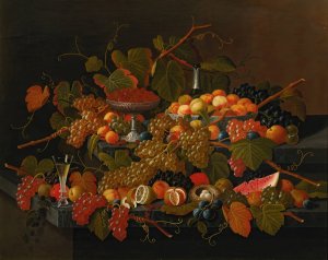 Still Life With Fruit And Champagne by Severin Roesen Oil Painting