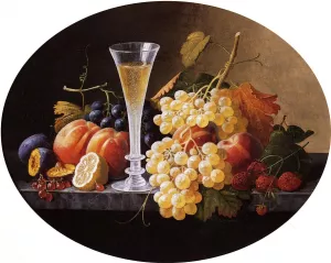 Still Life with Fruits and Wine Glass by Severin Roesen - Oil Painting Reproduction