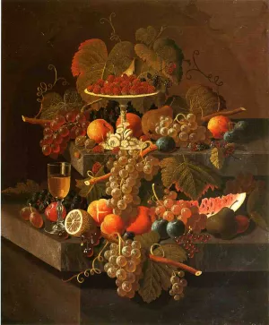 Still Life with Grapes and Fruit by Severin Roesen Oil Painting