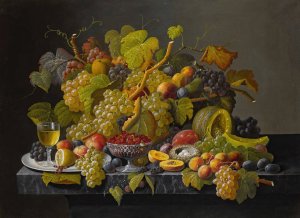 Still life with grapes and wine by Severin Roesen Oil Painting