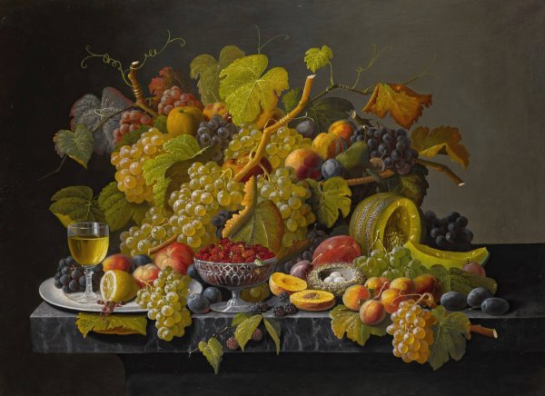 Still life with grapes and wine by Severin Roesen - Hand-Painted Oil Painting Reproduction