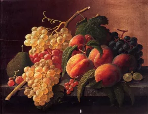 Still Life with Peaches, Grapes and a Pear by Severin Roesen - Oil Painting Reproduction