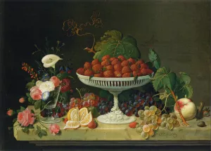 Still Life with Strawberries and Goblet of Flowers by Severin Roesen Oil Painting