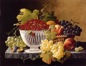 Still Life with Strawberry Basket by Severin Roesen - Oil Painting Reproduction