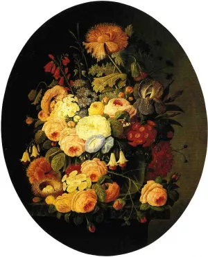 Vase of Flowers with Bird's Nest by Severin Roesen - Oil Painting Reproduction