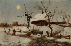 Cottages in Snow by Seweryn Bieszczad Oil Painting