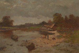 Landscape with a Pond by Seweryn Bieszczad Oil Painting