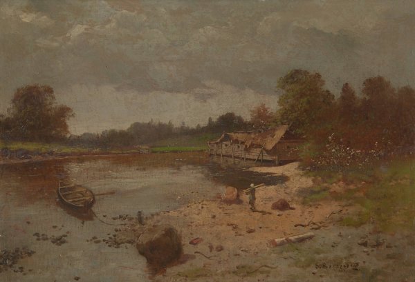 Landscape with a Pond  by Seweryn Bieszczad - Hand-Painted Oil Painting Reproduction