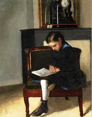 A Young Girl Reading by Seymour Joseph Guy Oil Painting