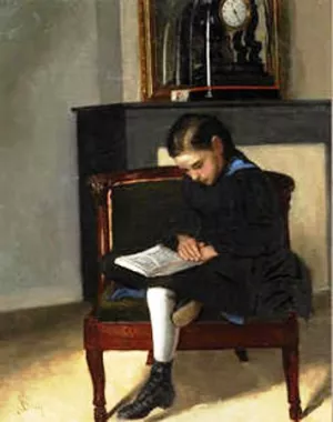 A Young Girl Reading Oil painting by Seymour Joseph Guy