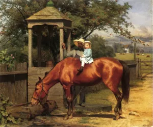 At the Watering Trough by Seymour Joseph Guy - Oil Painting Reproduction