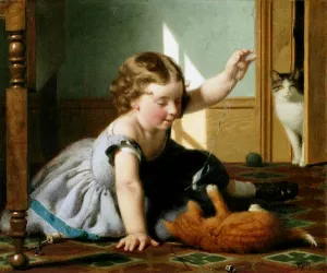 Girl And Kitten by Seymour Joseph Guy - Oil Painting Reproduction