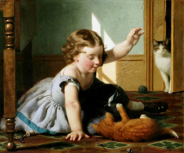Main Product Photo of Girl And Kitten Painting by Seymour Joseph Guy