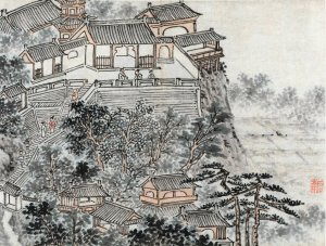 The Five Sages Terrace by Shen Zhou Oil Painting