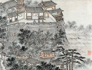 The Five Sages Terrace by Shen Zhou Oil Painting