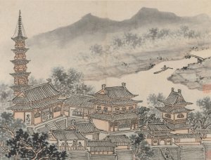 The Thousand Buddha Hall and the Pagoda of the 'Cloudy Cliff' Monastery by Shen Zhou Oil Painting