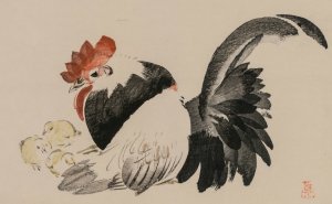 Rooster, Hen, and Chicks by Shibata Zeshin Oil Painting