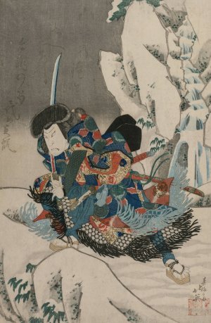 Nakamura Utaemon IV as a Warrior Standing in the Snow by Shunbaisai Hokuei Oil Painting