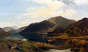 Cattle by a Lake by Sidney Richard Percy - Oil Painting Reproduction