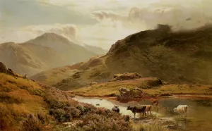 Cattle in a Highland Landscape Oil painting by Sidney Richard Percy