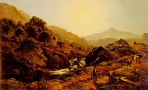 Figures On A Path By A Rocky Stream by Sidney Richard Percy - Oil Painting Reproduction