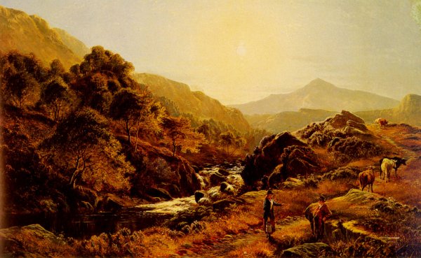 Main Product Photo of Figures On A Path By A Rocky Stream Painting by Sidney Richard Percy