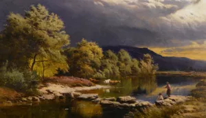 On the Llugwy North Wales Oil painting by Sidney Richard Percy