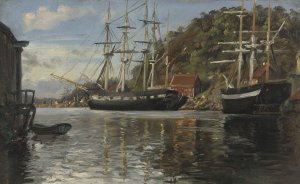 From the Harbour in Arendal by Siegwald Dahl Oil Painting