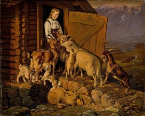 The Animals are given Salt by Siegwald Dahl Oil Painting