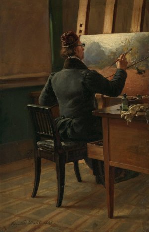 The Painter J.C. Dahl at his Easel by Siegwald Dahl Oil Painting