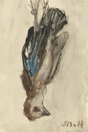 Dood vogeltje, hangend aan zijn poten by Sientje Mesdag Van Houten Oil Painting