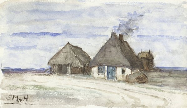 Nieuwjaarsgroet met boerderij  by Sientje Mesdag Van Houten - Hand-Painted Oil Painting Reproduction