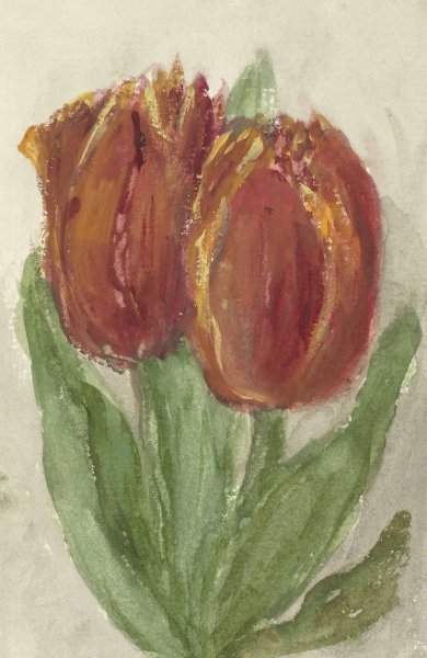 Twee rode tulpen  by Sientje Mesdag Van Houten - Hand-Painted Oil Painting Reproduction