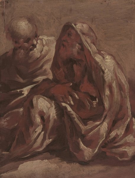 Main Product Photo of Two Seated Bearded Male Figures  Painting by Sigismondo Caula