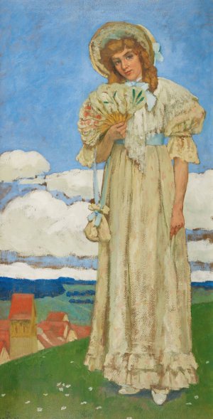 Young Lady With Fan by Sigismund Righini Oil Painting