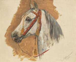 A Horse's Head with Red Bridle by Sigmund L'Allemand Oil Painting